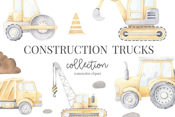Download Watercolor Construction Trucks