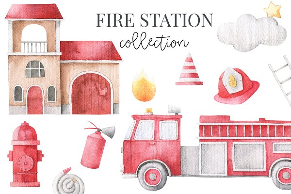 Download Fire station - watercolor set