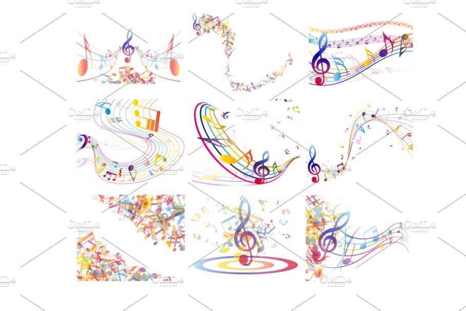 Download Multicolor musical notes set