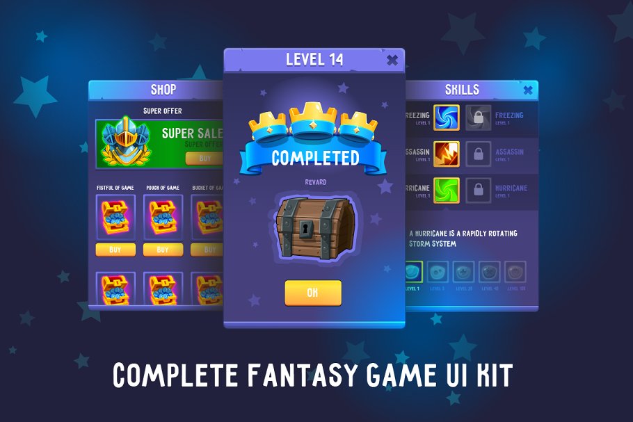 Download Complete Fantasy Game UI kit