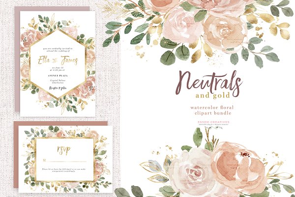 Download Neutral Watercolor Florals with Gold