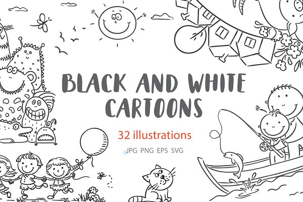 Download Black and white cartoon illustration