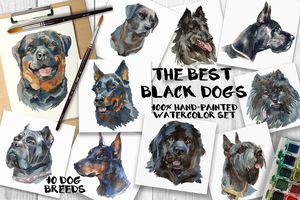 Download "The best black dogs" watercolor set