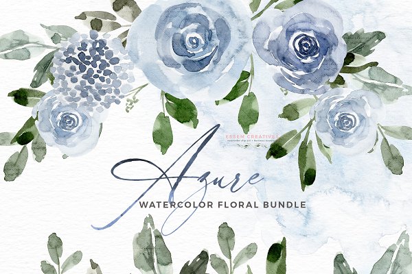 Download AZURE Blue Watercolor Flower Clipart