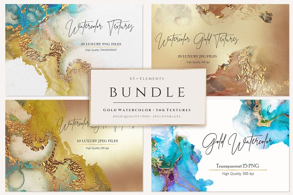 Download Gold Foil Watercolor & Ink Textures