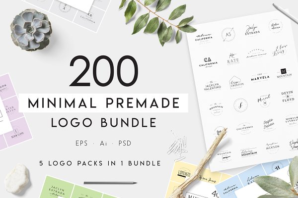 Download 200 Minimal Premade Logo Bundle