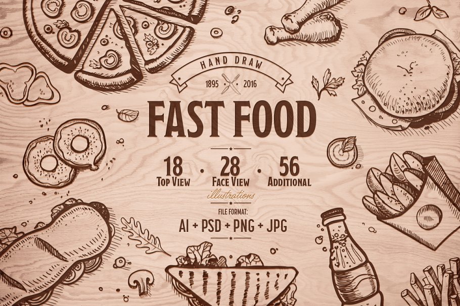 Download Fast food hand drawn set