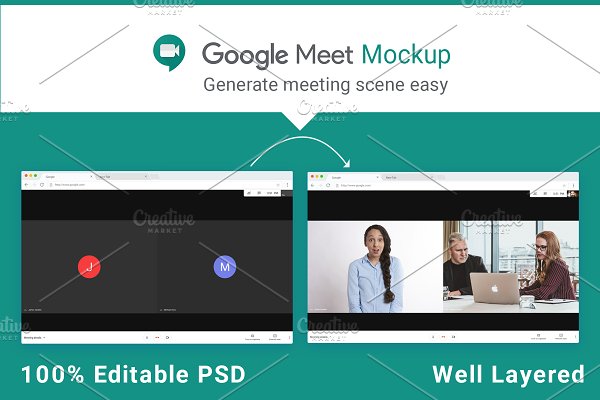 Download Google Meet Mockup kit | PSD