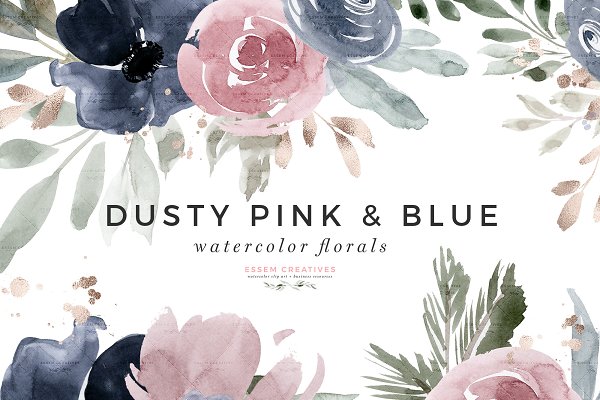 Download Dusty Pink & Blue Watercolor Flowers