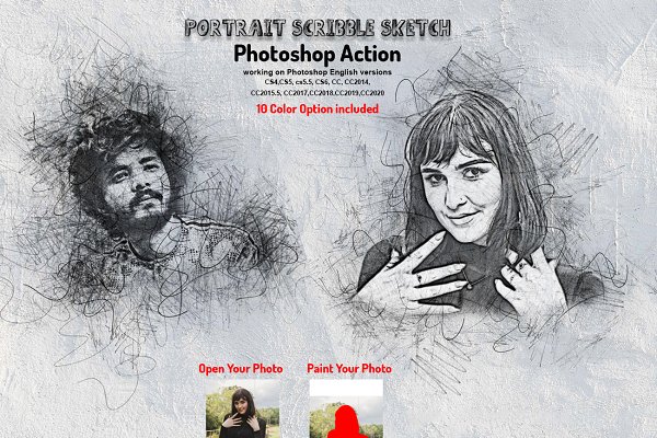 Download Portrait Scribble Sketch PS Action