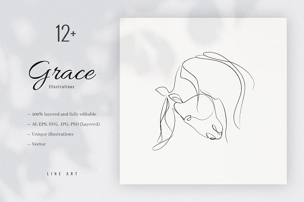Download Grace.12+ Line Art Illustrations set