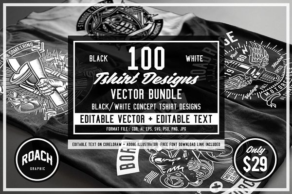 Download 100 Vector Tshirt Designs ( B/W )