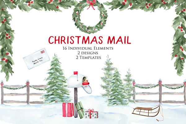 Download Christmas Mail Watercolor Clip Art