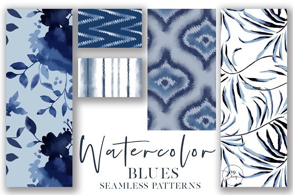 Download WATERCOLOR BLUES SEAMLESS PATTERNS