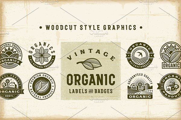Download Vintage Organic Labels & Badges Set