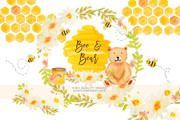 Download Watercolor bees and honey clipart