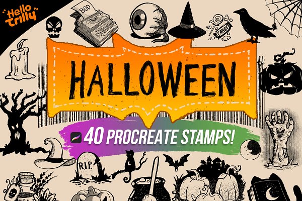 Download 40 Halloween Stamps for Procreate!