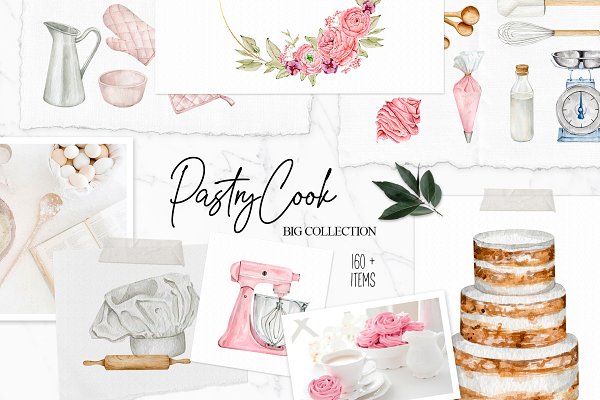 Download Pastry-Cook bakery watercolor set