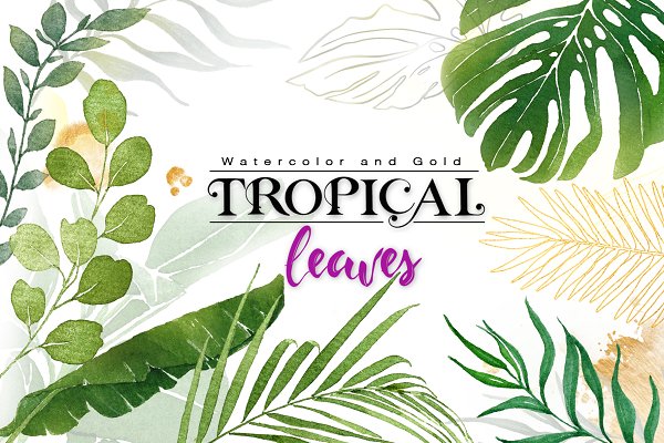 Download Watercolor & Gold Tropical Leaves