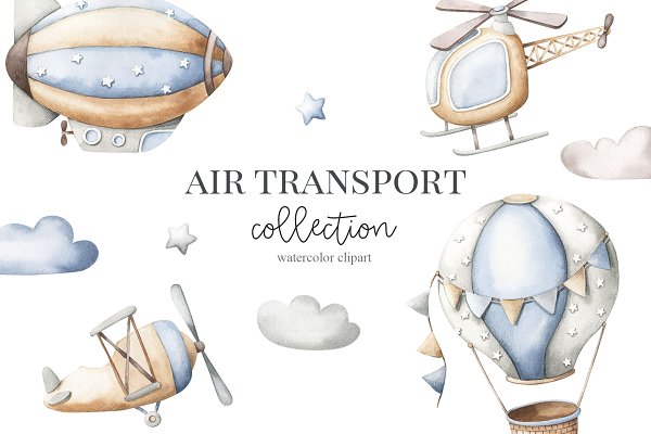 Download Air transport - watercolor set