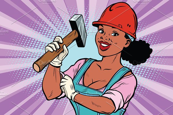 Download Construction worker with hammer. Woman professional