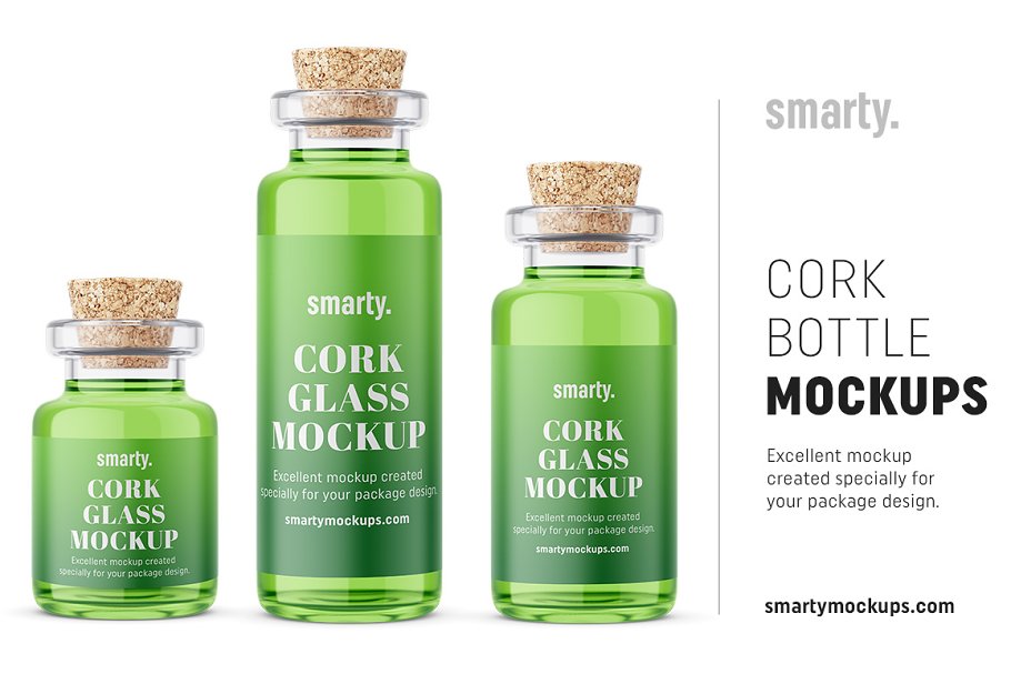 Download Glass Bottle with Cork Mockup