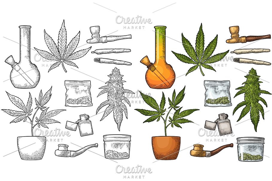 Download Marijuana set engraving