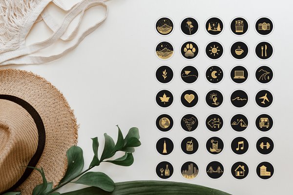 Download Black & Gold Travel Highlight Icons