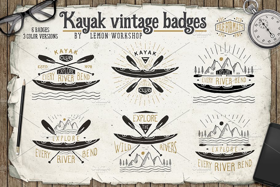 Download Kayak Vintage Badges Set