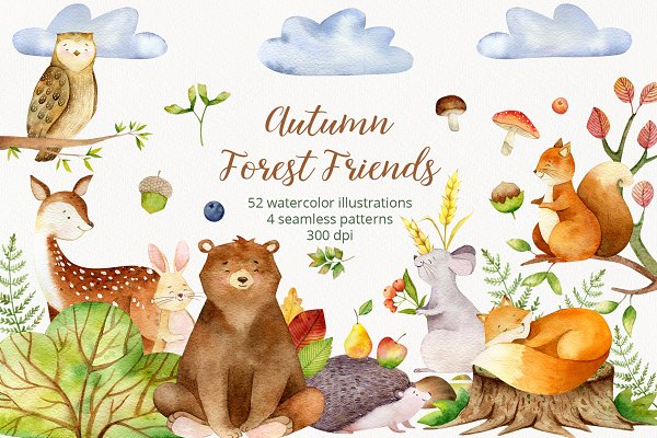 Download Forest Cute Animals. Autumn patterns