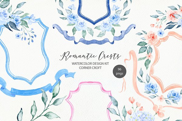 Download Watercolor romantic crest design kit