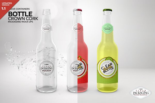 Download Clear Bottle with Crown Cork Mockup
