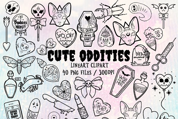 Download Cute oddities - spooky lineart PNG