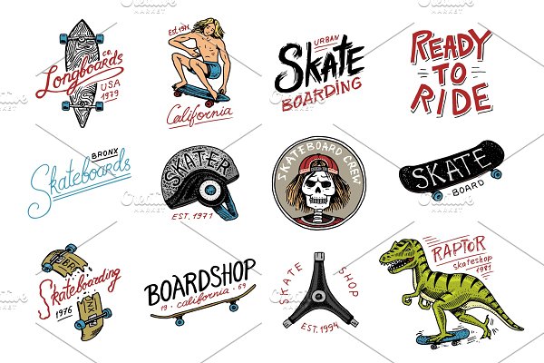 Download Set of Skateboarding labels
