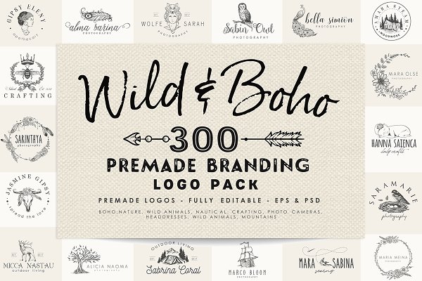 Download Wild and Boho Premade logo Bundle
