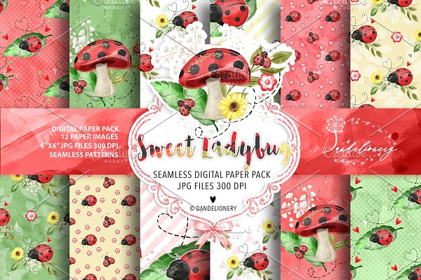 Download Sweet Ladybug digital paper pack