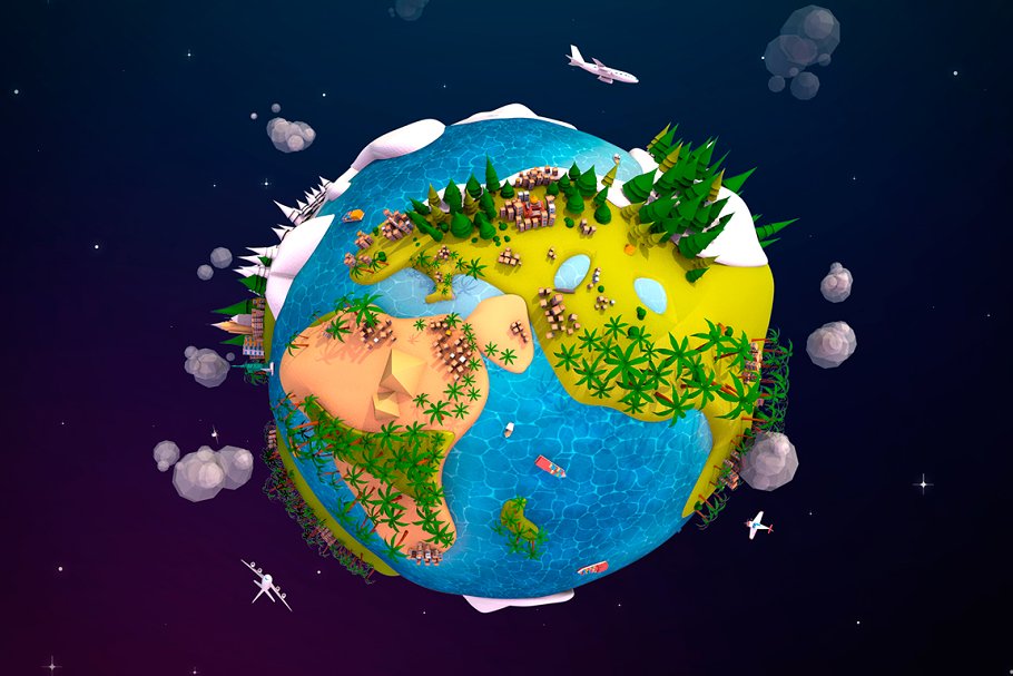 Download Cartoon Lowpoly Earth Planet 2 UVW
