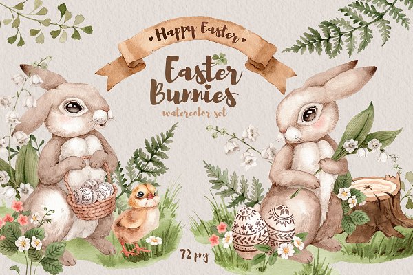 Download Easter Bunnies. Watercolor forest