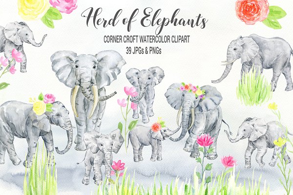Download Watercolor Elephant Clipart