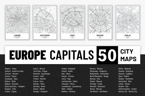 Download Europe Capitals - City Street Maps