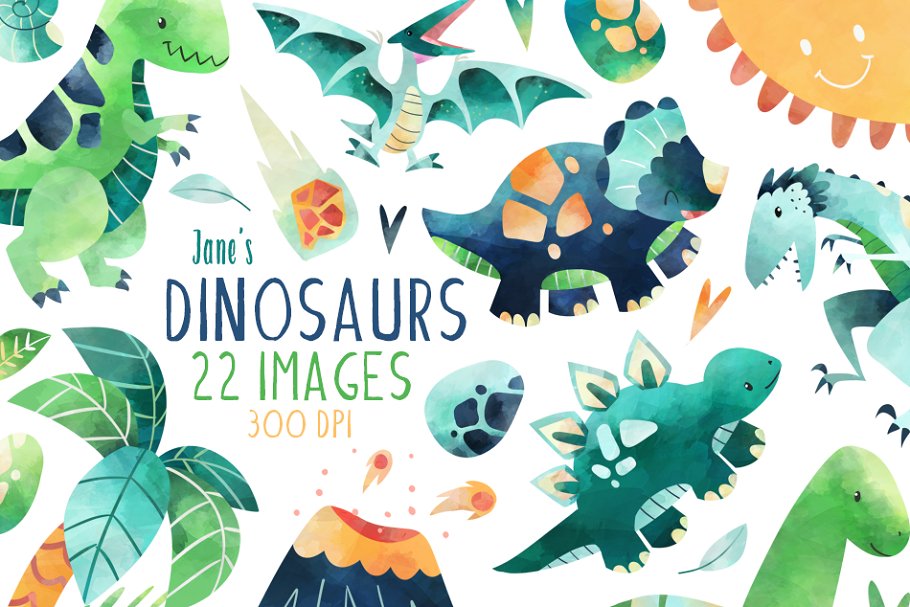 Download Watercolor Dinosaurs Clipart