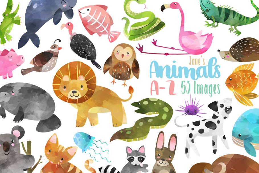 Download Watercolor Animal Alphabet Clipart