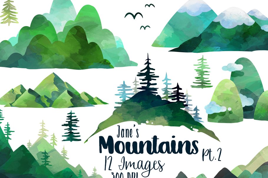 Download Watercolor Mountains Clipart
