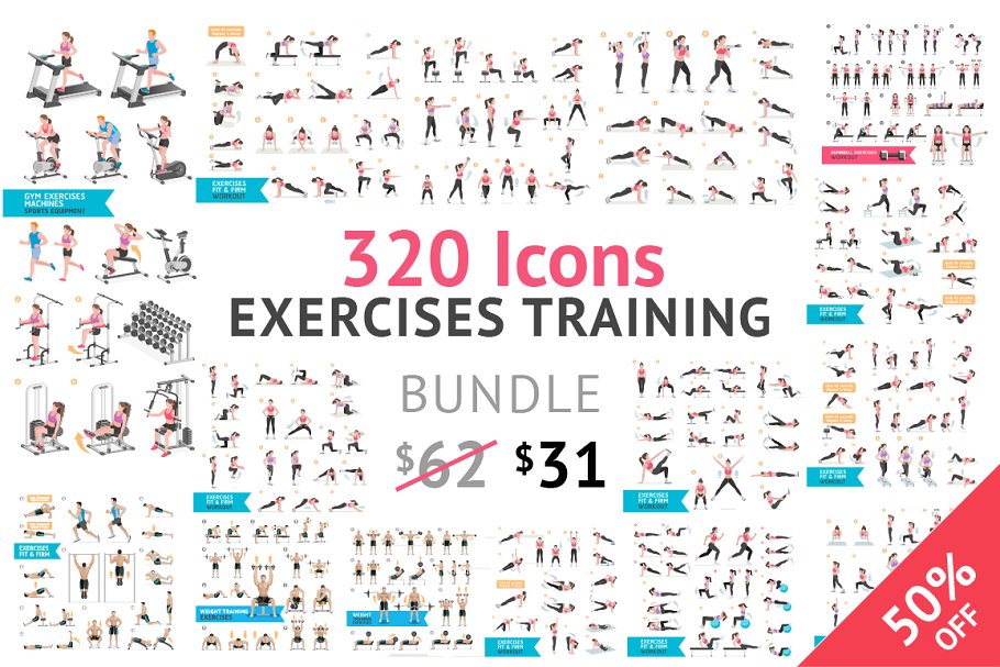 Download Fitness Aerobic and Exercises Icons.