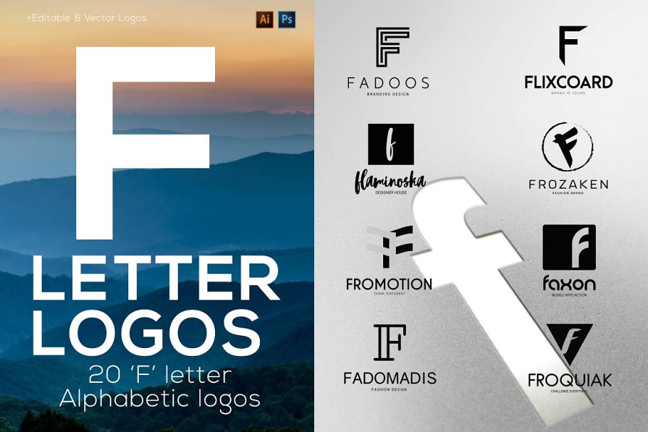 Download 20 "F" Letter Alphabetic Logos
