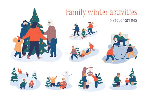 Download Winter family activities scenes