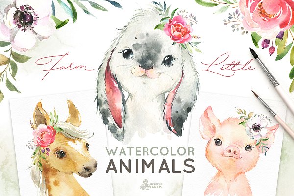Download Farm. Little Watercolor Animals