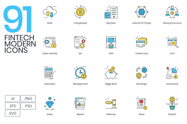 Download 91 Fintech Modern Icons