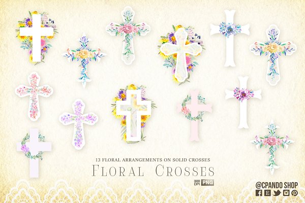 Download Floral Crosses Baptism 1st Communion