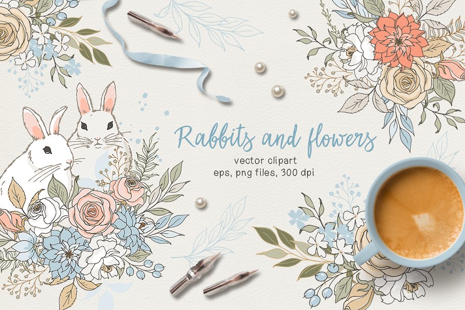 Download Rabbits and flowers (eps and png)
